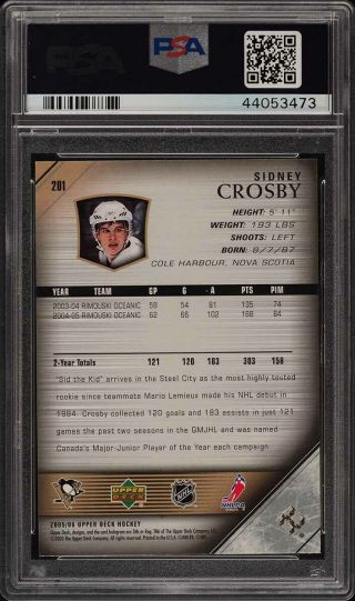 2005 Upper Deck Young Guns Sidney Crosby ROOKIE RC 201 PSA 9 (PWCC) 2