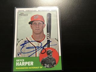 2012 Topps Heritage Bryce Harper Real One Autograph Roa - Bh Rookie Sp Auto - Rare