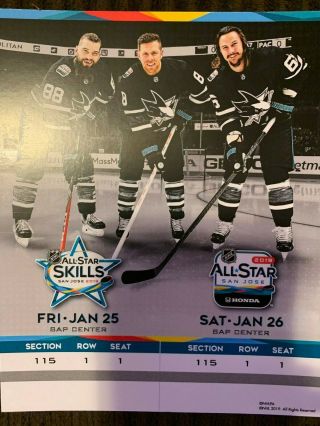 2019 Nhl All Star Game Ticket San Jose Sharks Karlsson Burns Pavelski