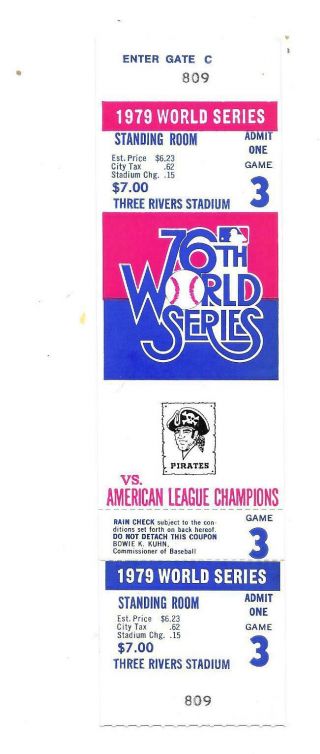 Pittsburgh Pirates - 1979 World Series Full Ticket - Game 3