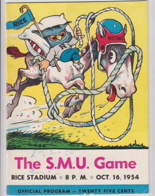 1954 Smu Mustangs V Rice Owls Football Program 10/16 Chase Cover 53303b31