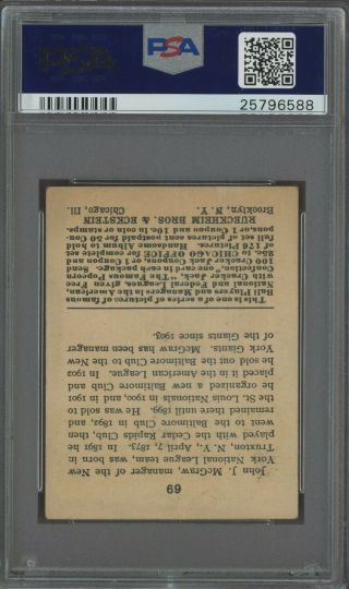 1915 Cracker Jack 69 John McGraw York Giants HOF PSA 4 TOUGH CARD 2