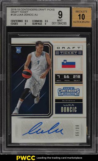 2018 - 19 Panini Contenders Draft Ticket Luka Doncic Rookie Auto /99 Bgs 9 (pwcc)