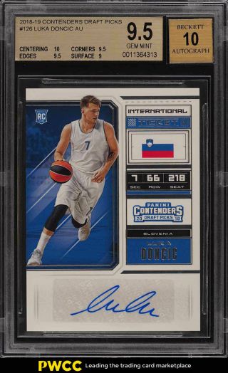 2018 - 19 Panini Contenders Draft Ticket Luka Doncic Rookie Rc Auto Bgs 9.  5 (pwcc)