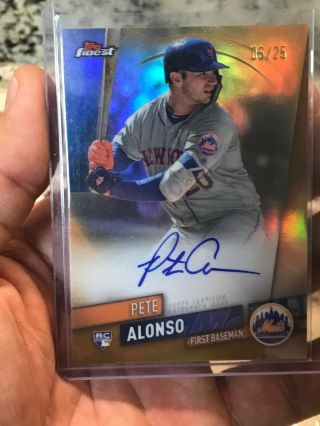 2019 Topps Finest Orange Refractor Pete Alonso Mets Rc Rookie Auto 6/25