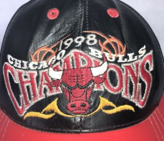 Nba Chicago Bulls 1998 Finals Champions Leather Baseball Cap Hat Adjustable