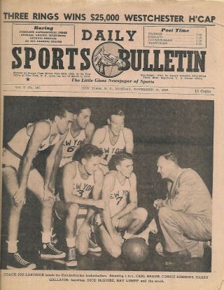1949 Daily Sports Bulletin Newspaper Knicks Notre Dame Horse Racing