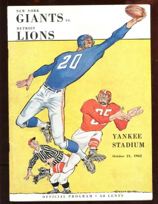 October 21 1962 Nfl Football Program Detroit Lions At York Giants Ex,