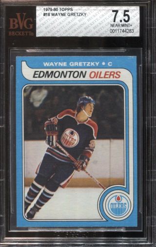1979 - 80 Topps Hockey 18 Wayne Gretzky Rookie Rc Bgs Bvg 7.  5 Near,  Oilers