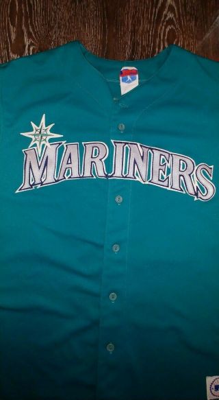 Ken Griffey Jr Seattle Mariners Majestic Button Teal Baseball Jersey XL MLB 3