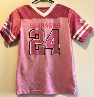 Nfl Apparel Seattle Seahawks Pink Marshawn Lynch Jersey Size Youth Girls L 10/12
