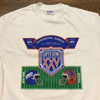 Vintage 90s Mens Xl Superbowl Xxv T - Shirt Ny Giants Vs Buffalo Bills Hanes Nos?