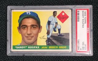 Brooklyn Dodgers Sandy Koufax 1955 Topps 123 Psa Vg - Ex 4 Rookie Card Rc