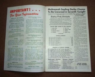 Vtg 1950 Multnomah Kennel Club Oregon Dog Racing Program Sapling Greyhound Derby 2