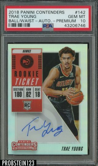 2018 - 19 Contenders Premium Rookie Ticket Waist Trae Young Rc Auto Psa 10