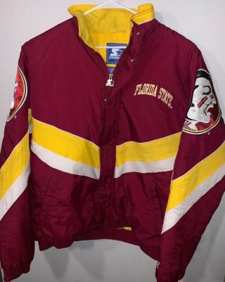 Vtg 90s Starter Florida State Seminoles Full Zip Jacket Adult Xl Maroon Yellow