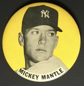 Vintage 1960s Mickey Mantle York Yankees Baseball Pinback Button 3.  5 " Mlb