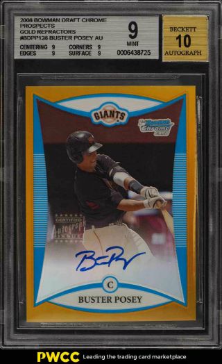 2008 Bowman Chrome Gold Refractor Buster Posey Rookie Rc Auto /50 Bgs 9 (pwcc)
