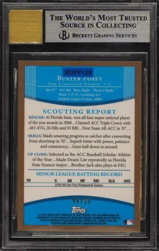 2008 Bowman Chrome Gold Refractor Buster Posey ROOKIE RC AUTO /50 BGS 9 (PWCC) 2
