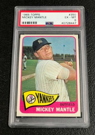York Yankees Mickey Mantle 1965 Topps 350 Psa 6 Ex - Mt 40728447