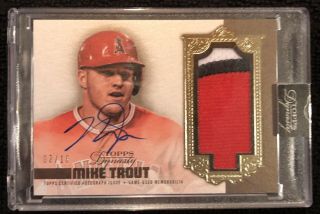 2019 Topps Dynasty Mike Trout 3 Color Game Jersey Auto 2/10 Encased Sp