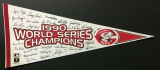 1990 World Series Baseball Cincinnati Reds Pennant Team Signed Facsimile Auto