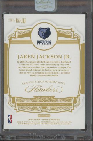 2018 - 19 Panini Flawless Platinum Jaren Jackson Jr.  Grizzlies RC Rookie AUTO 1/1 2