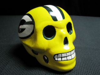 Green Bay Packers Day Of The Dead Ceramic Hand Painted Sugar Skull Nfl 5570