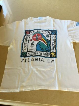 Atlanta 1996 Olympics - White T - Shirt - L - Coca Cola - Plus Bonus -