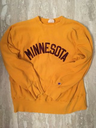 Vintage Minnesota Golden Gophers Large Gold Yellow Sweatshirt Stitched Logo