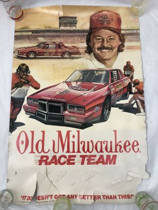 Vintage Old Milwaukee Race Team Nascar Poster 1984 Signed