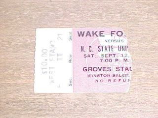 1981 Wake Forest Demon Deacons V N C State Wolfpack Football Ticket 9/12
