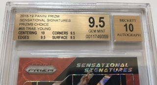 2018 - 19 Panini Prizm TRAE YOUNG Choice Red Sensational Auto Rookie BGS 9.  5,  POP1 3