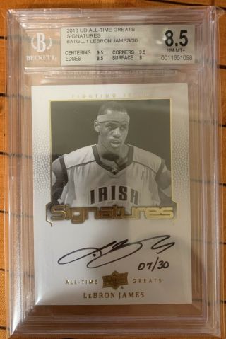 2013 Upper Deck All Time Greats Lebron James Auto /30 Bgs 8.  5/10 Nm - Lakers