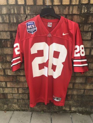 Vintage Nike Ohio State Buckeyes 28 Red Jersey 2008 Bcs Patch Men 
