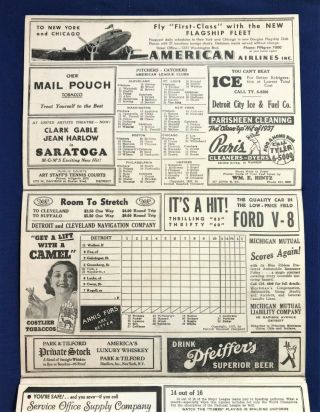 1937 DETROIT TIGERS vs BOSTON RED SOX BASEBALL PROGRAM GEHRINGER GREENBERG 3