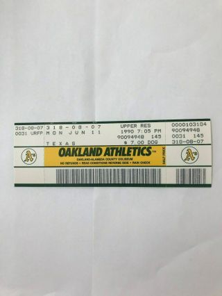 Nolan Ryan 6th No - Hitter Ticket Oakland Athletics June 11,  1990 With