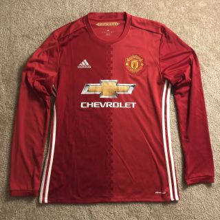 2016 - 17 Adidas Manchester United Mens Long Sleeve Home Soccer Jersey Medium