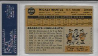 1960 Topps Mickey Mantle 350 PSA 6 Ex - MT - sharp corners - good color 2