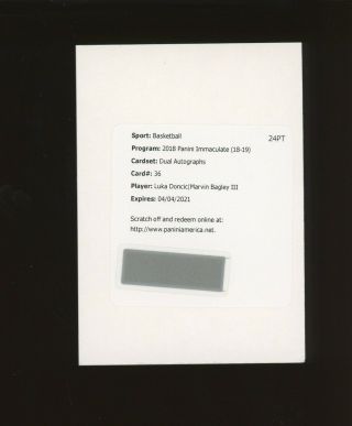 2018 - 19 Immaculate Luka Doncic Marvin Bagley Rc Rookie Dual Auto Redemption