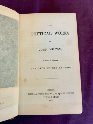 Poetical of John Milton 1855 Leather Binding Illus 3