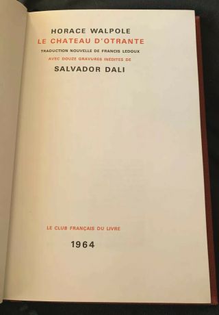SALVADOR DALI ILLUSTRATED Horace Walpole Le Chateau d ' Otrante 1964 FRENCH LTD.  ED 2