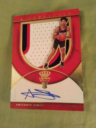 2018 - 19 Anfernee Simons Panini Crown Royale Silhouettes 19/25 Rc Patch Rpa Auto