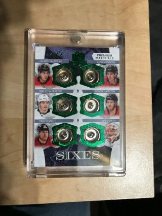 2017 - 18 Upper Deck The Cup - Calgary Flames 1/1 - Green Foil Button Sixes - Rare