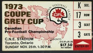 1973 Cfl Grey Cup Ticket Cne Stadium Ottawa Rough Riders Edmonton Eskimos