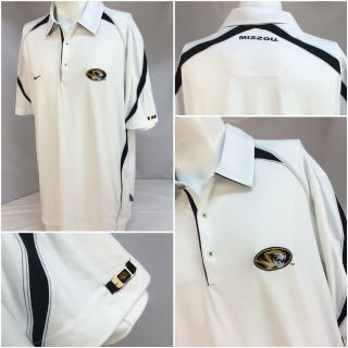 Mizzou Missouri Tigers Nike Polo Shirt L Men White Dri - Fit Worn Once Ygi 7698