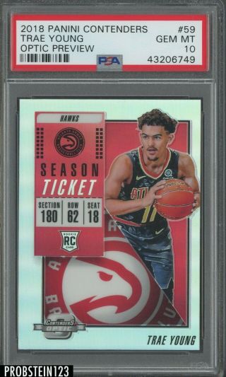 2018 - 19 Contenders Optic Season Ticket Preview 59 Trae Young Hawks Rc Psa 10