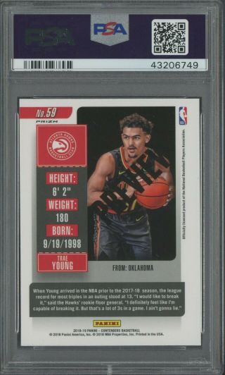 2018 - 19 Contenders Optic Season Ticket Preview 59 Trae Young Hawks RC PSA 10 2