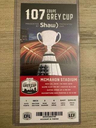 2019 Grey Cup Official Cfl Ticket Stub Winnipeg Blue Bombers Vs Hamilton Cats