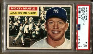 1956 Topps Gray Back 135 Mickey Mantle Psa 3 Vg York Yankees